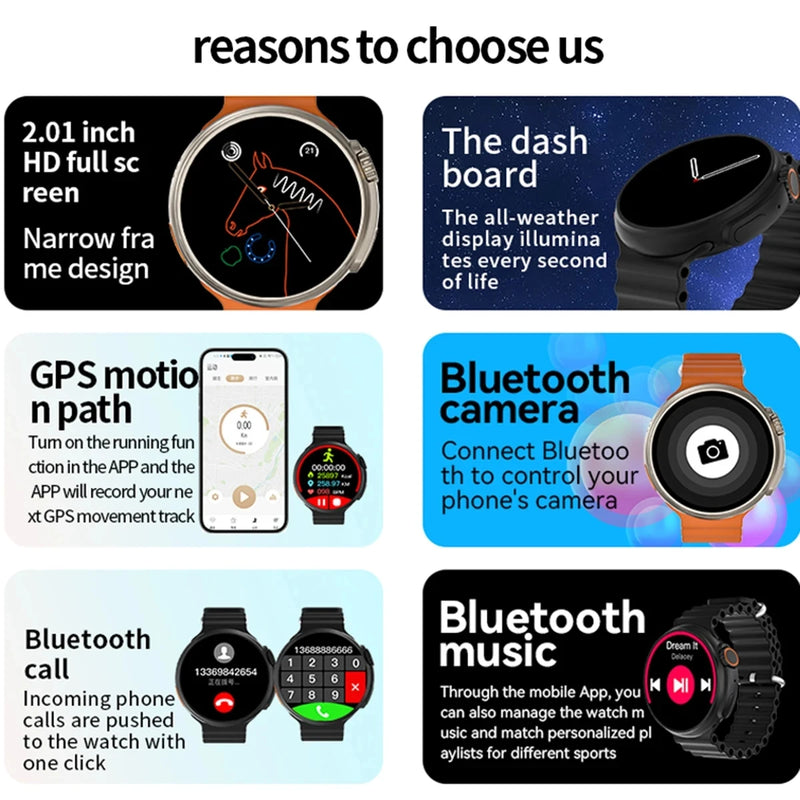 Smartwatch Ultra 9 rodada relógio inteligente, chamada de telefone bluetooth, carregador sem fio, tela colorida, pulseira esporte, pk z78ultra, 2024